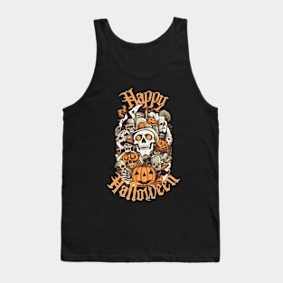 Happy Halloween - Spooky Jack-o'-lanterns, Skulls & Spiders Tank Top